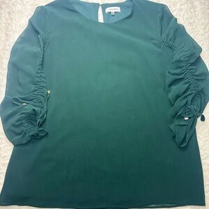 Calvin Klein TealRuched Sleeve Blouse
